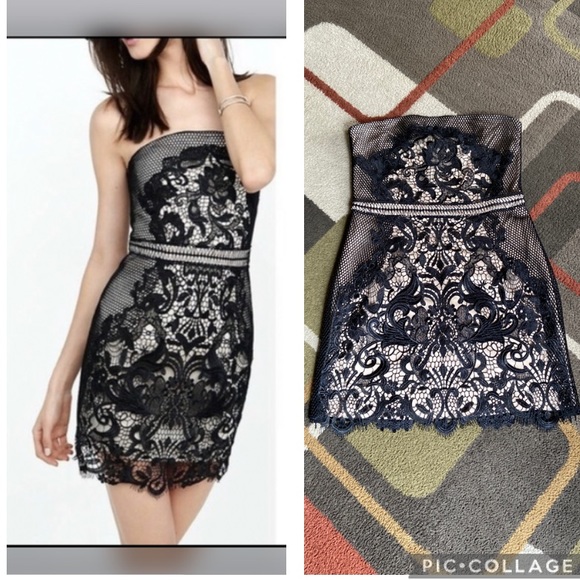 Express Black Lace/Nude Lining Strapless Mini Dress🖤 - Picture 3 of 13